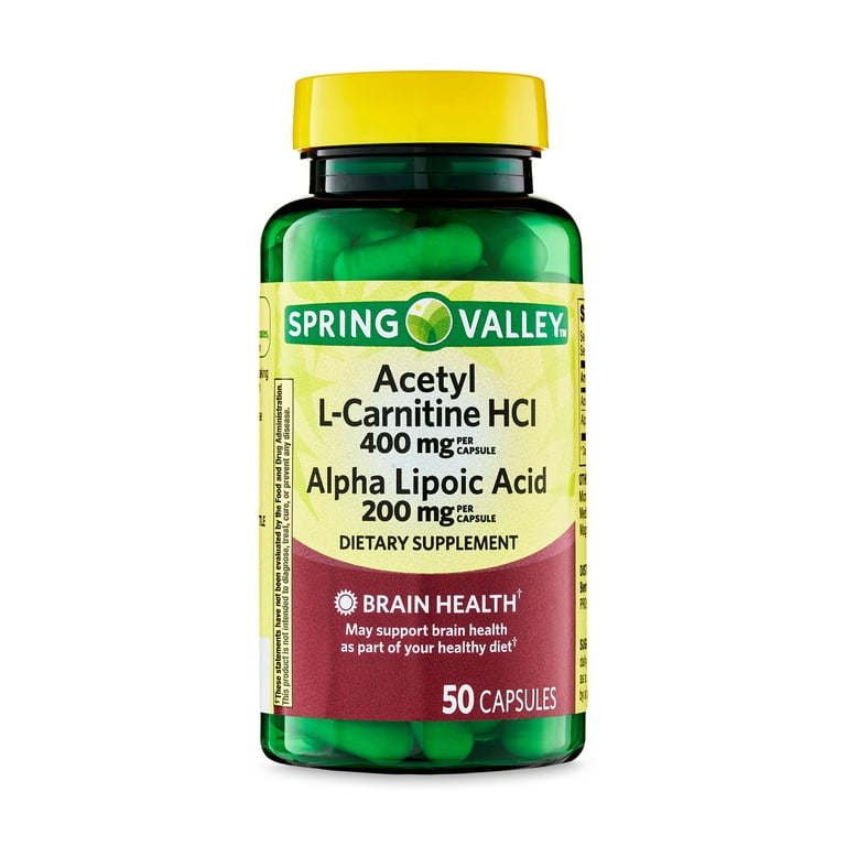 Spring Valley Acetyl L-Carnitine HCI 400 mg + Alpha Lipoic Acid 200 mg Capsules, 50 Count - Spring Valley Spring Valley Acetyl L-Carnitine HCI 400 mg + Alpha Lipoic Acid 200 mg Capsules, 50 Count - Spring Valley
