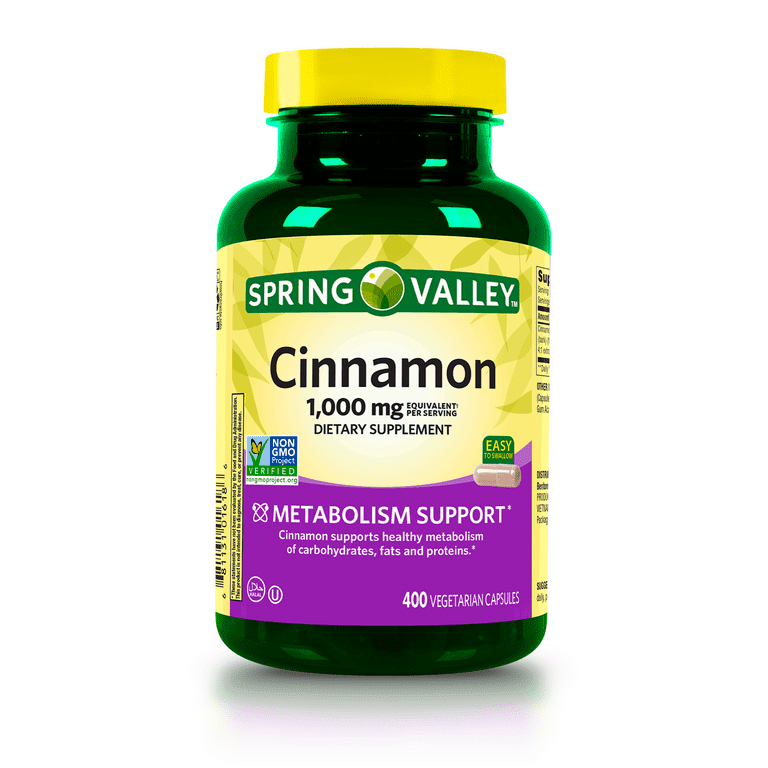 Spring Valley Cinnamon Dietary Support Vegetarian Capsules, 1,000 mg, 400 Count - Spring Valley Spring Valley Cinnamon Dietary Support Vegetarian Capsules, 1,000 mg, 400 Count - Spring Valley