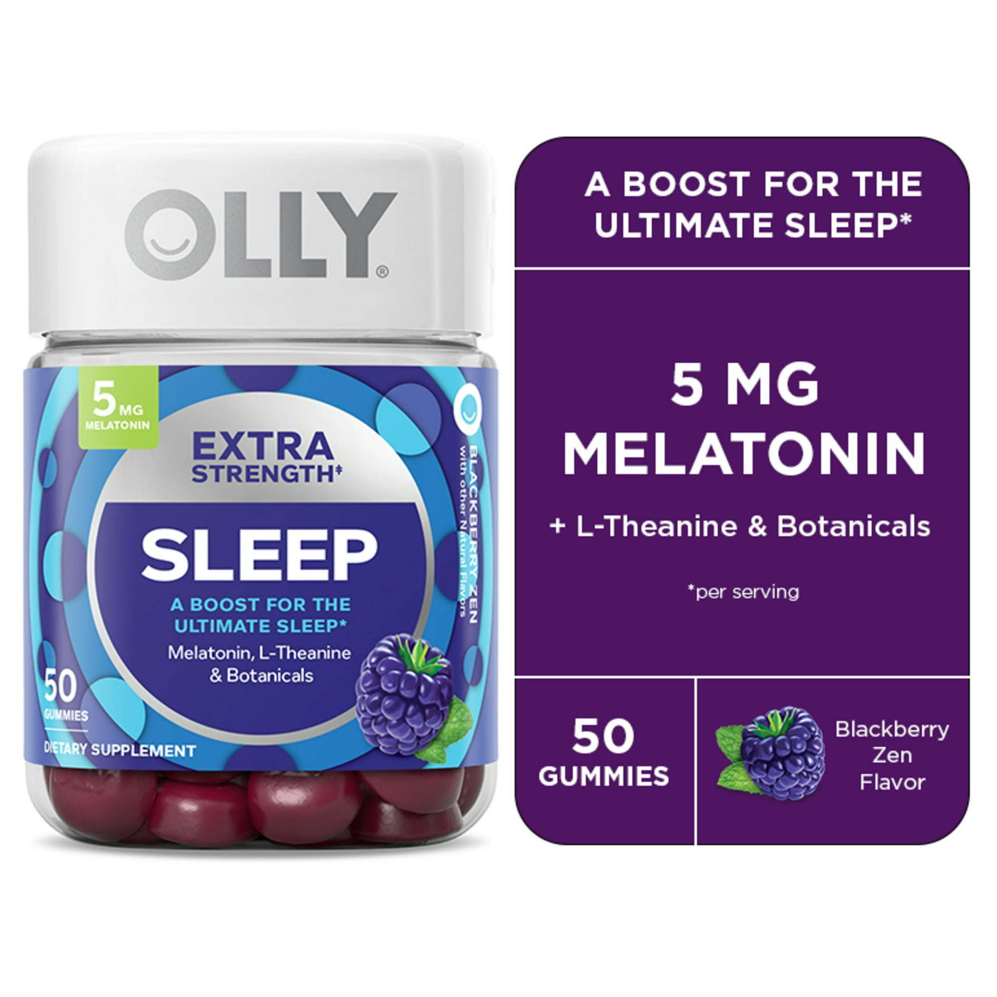 OLLY Extra Strength Sleep Gummy Supplement, 5mg Melatonin, L Theanine, Blackberry, 50 Count - OLLY OLLY Extra Strength Sleep Gummy Supplement, 5mg Melatonin, L Theanine, Blackberry, 50 Count - OLLY