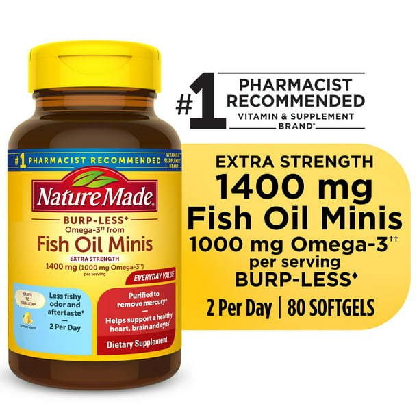 Nature Made Burp Less Omega 3 Fish Oil Supplements; 1400 mg Softgels; 80 Count - Nature Made Nature Made Burp Less Omega 3 Fish Oil Supplements; 1400 mg Softgels; 80 Count - Nature Made